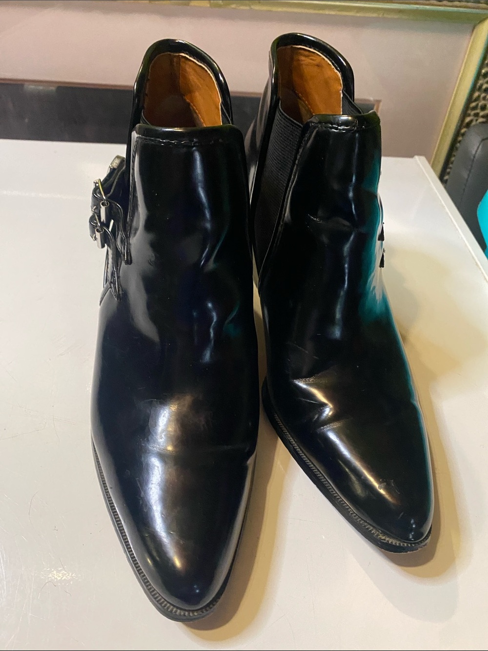 Ann Marino Black Leather Chelsea Monk Ankle Boots